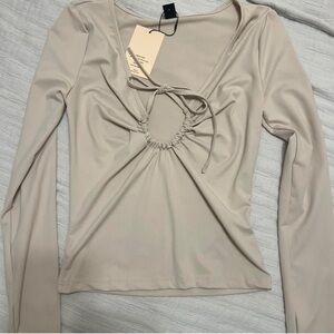 SHEIN Taupe Long Sleeve Top with Ruched Detail